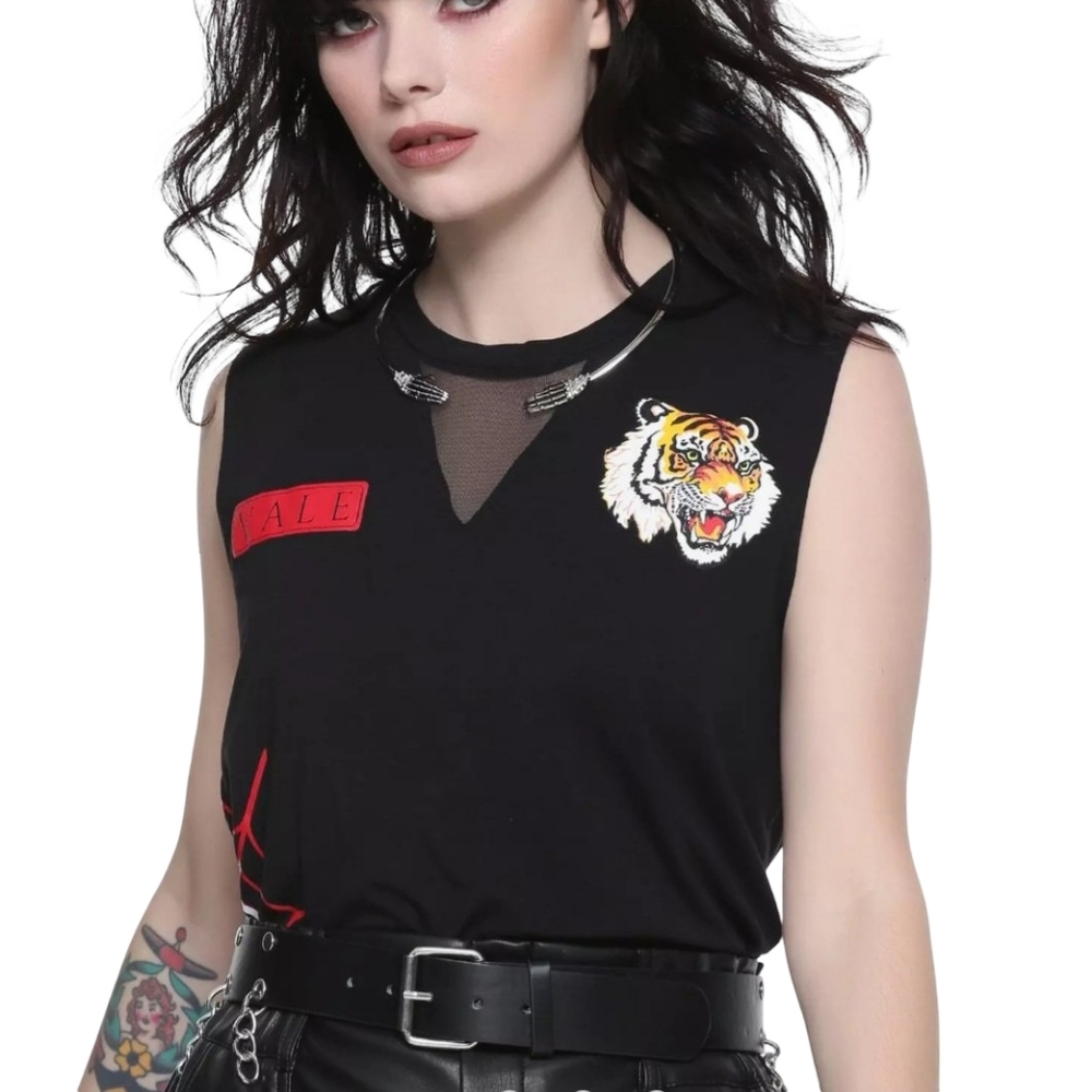 BLACK VEIL BRIDES Women Tank Top XL Black Graphic Tiger Mesh Punk Goth Hot Topic